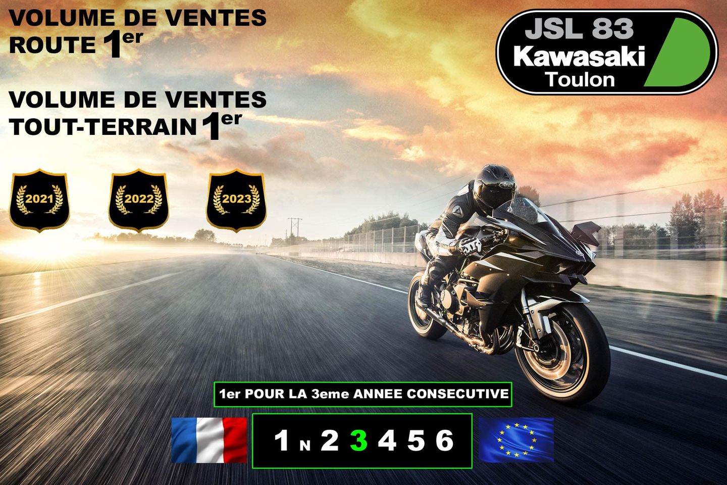 Votre concession JSL 83 est la 1ère concession européenne en volume de vente Kawasaki pour la 3ème année consécutive !